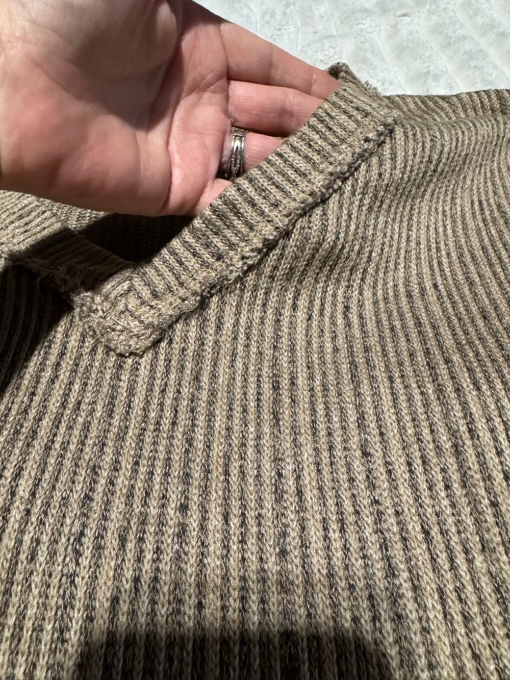 NWOT Eclipse Ribbed V-Neck Sweater in two-tone Brown - Picture 8 of 12